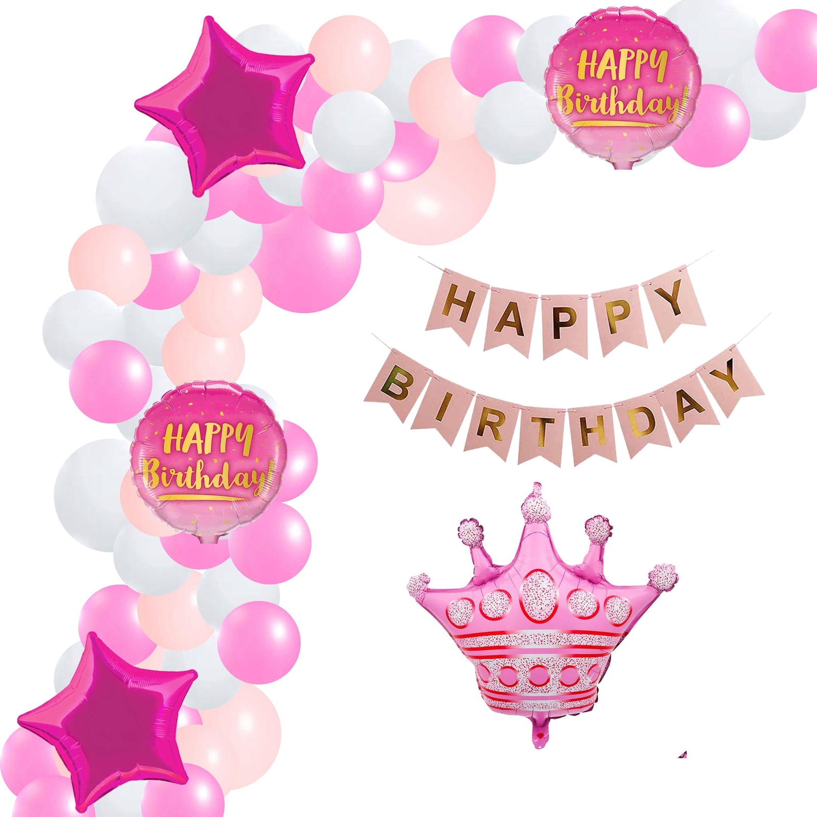 Pink Crown Theme Birthday Balloon Decoration DIY Kit (69 Pcs)