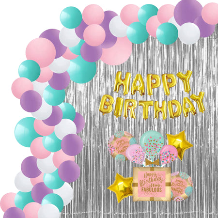 Stay Fabulous Birthday Decoration Kit W Fringe Curtain(82 Pieces)