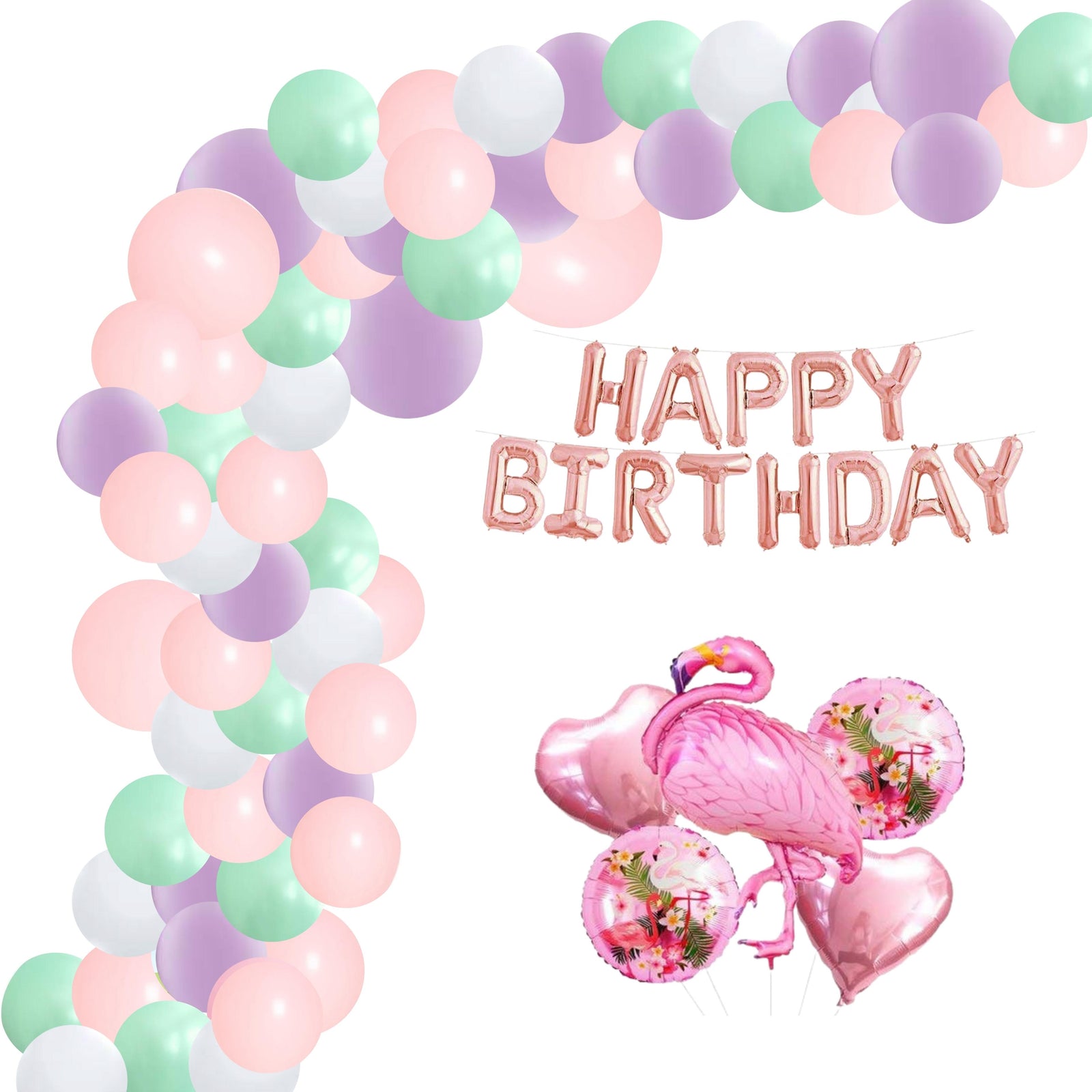 Flamingo Birthday Decoration Kit W Happy Birthday Foil(101 Pcs)