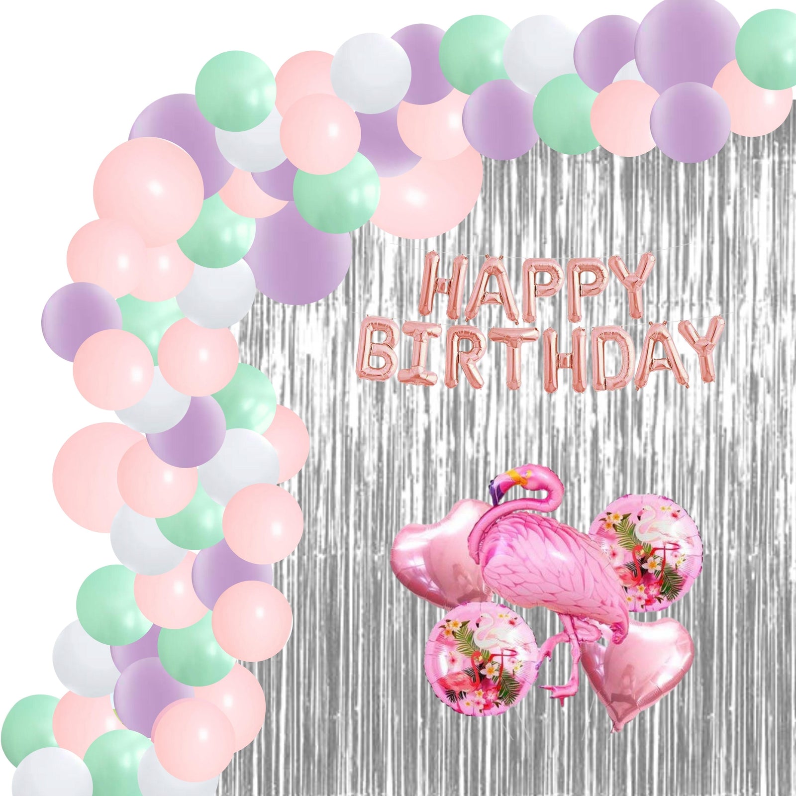 Flamingo Birthday Decoration Kit W Happy Birthday Foil(103 Pcs)