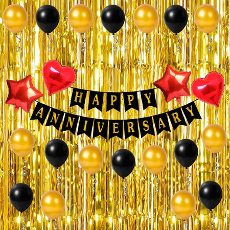Happy Anniversary Decoration(Red/Gold/Black) - (71 Pcs)