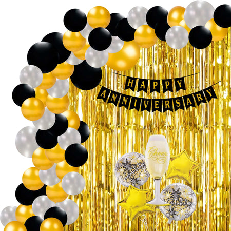 Happy Anniversary Decoration(Black/Silver/Gold) - (71 Pcs)