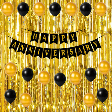 Happy Anniversary Decoration(Black/Silver/Gold) - (55 Pcs)
