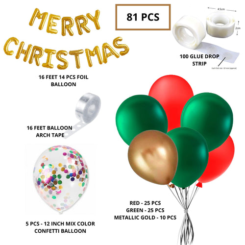 Load image into Gallery viewer, Merry Christmas Decoration DIY KIT - Golden Foil Merry Christmas, Golden Green &amp; Red Balloons and Mix Confetti Balloon
