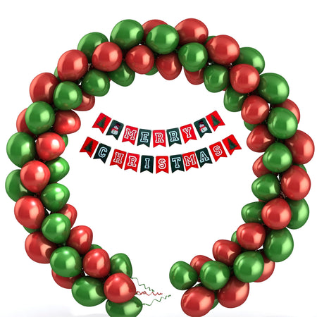 Red & Green Balloons and Merry Christmas Banner - (103 Pieces)