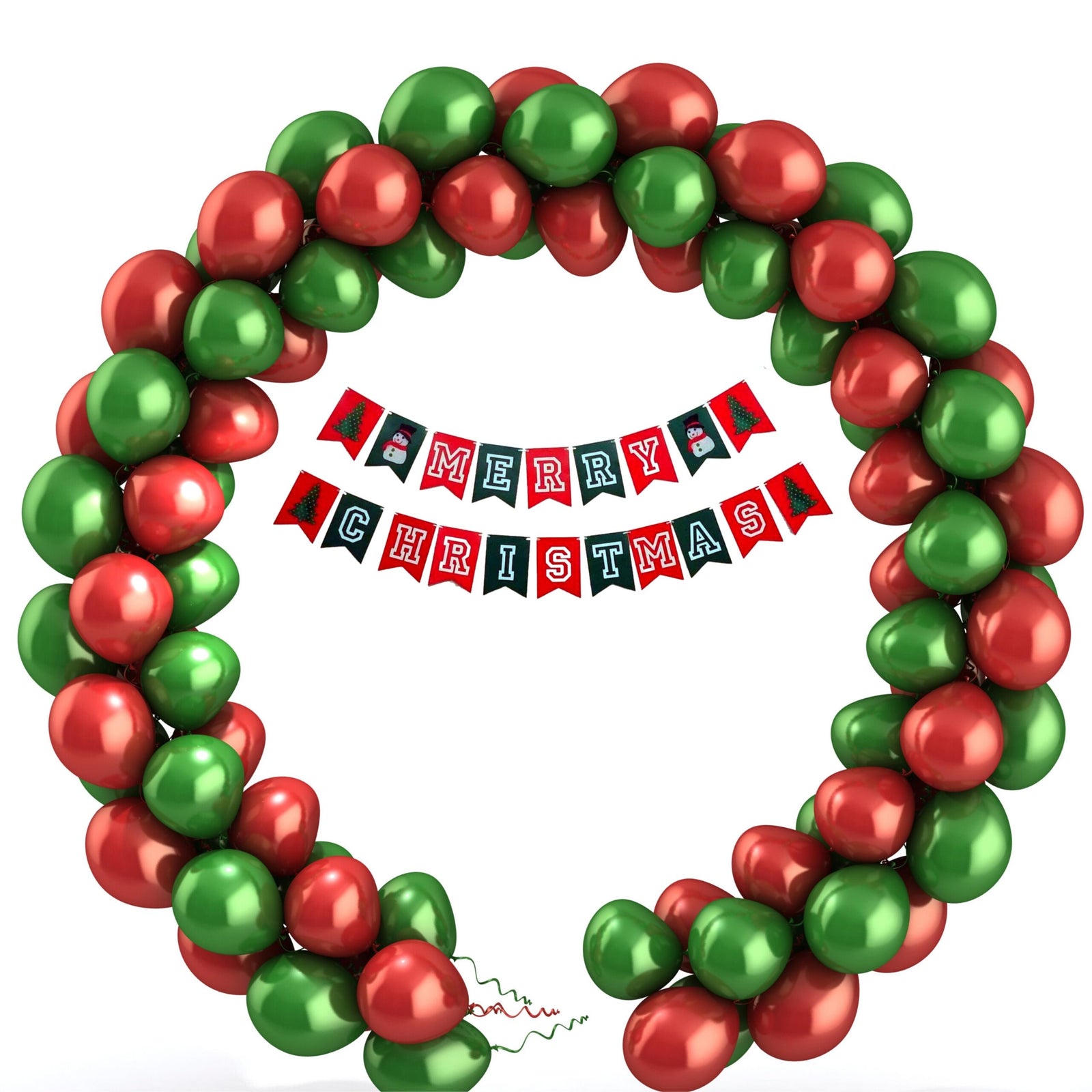 Red & Green Balloons and Merry Christmas Banner - (103 Pieces)