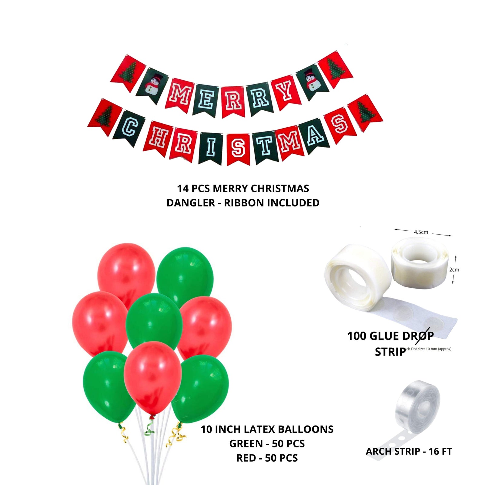 Red & Green Balloons and Merry Christmas Banner - (103 Pieces)