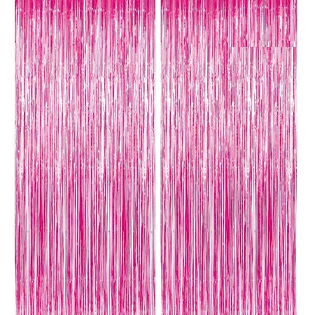 Metallic Pink Foil Fringe Curtains for Party Photo Backdrop Wedding Birthday Decor (2 Pack, Pink) – 2 X 5 ft