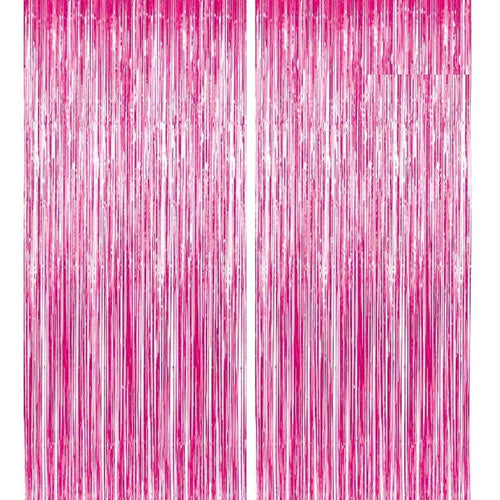Load image into Gallery viewer, Metallic Pink Foil Fringe Curtains for Party Photo Backdrop Wedding Birthday Decor (2 Pack, Pink) – 2 X 5 ft
