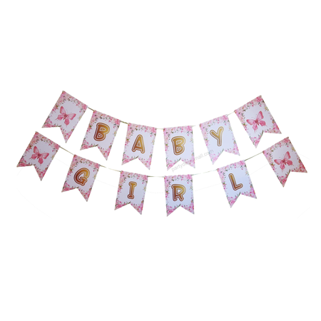 Pink Butterfly - Baby Girl Banner for Baby Welcome