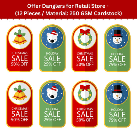 Merry Christmas Dangler/Bunting for showrooms/outlets (6 Inches per card/250 GSM Cardstock/Multicolour/12)