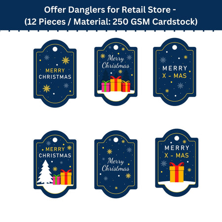 Merry Christmas Dangler/Bunting for showrooms/outlets (6 Inches per card/250 GSM Cardstock/Blue, White, Red, Pink, Yellow/12)