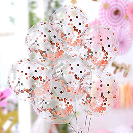 Rose Gold Confetti Balloon Set-10Pcs 12″ Balloons for Marriage Birthday Baby Shower Party Decoration Items, Girls, Boys Husband & Wife Decoration