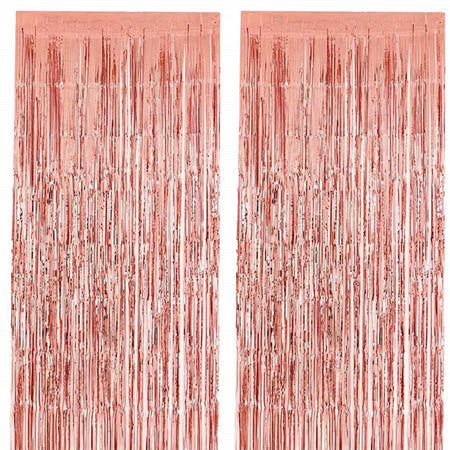 Rose Gold Fringe Curtains for Decorations, Birthday, Baby Shower (Set of 2) - 3 X 6 ft