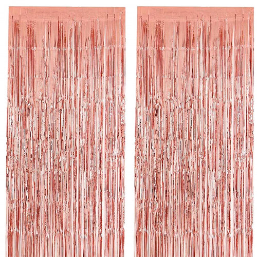Load image into Gallery viewer, Rose Gold Fringe Curtains for Decorations, Birthday, Baby Shower (Set of 2) - 3 X 6 ft
