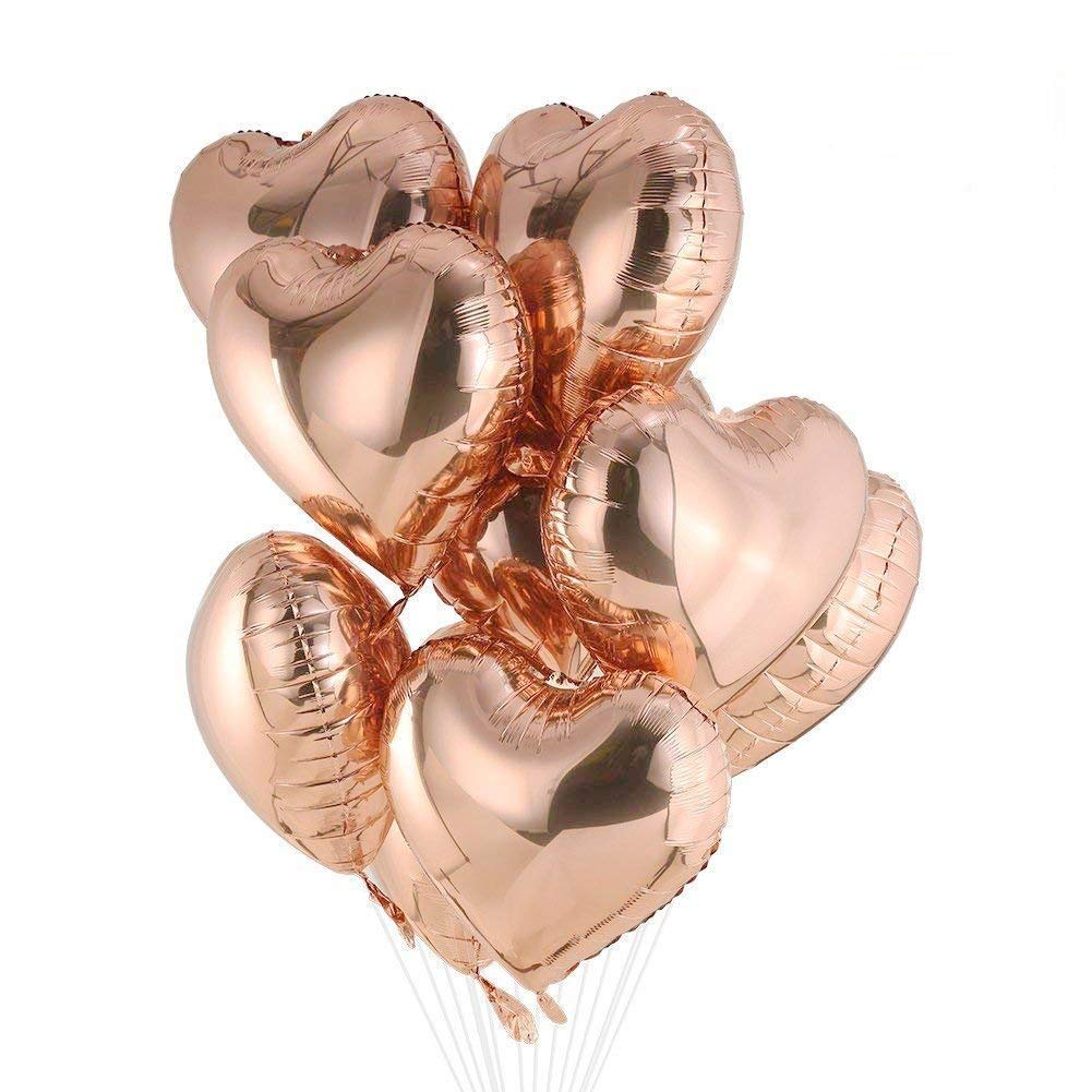 Rose Gold Heart Shape Foil Balloon 18″ inch for Anniversary, Valentine Party &amp; Happy Birthday Party Pack of 10