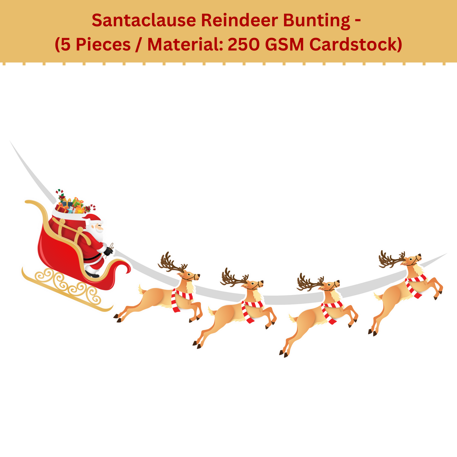 Santa Claus and Reindeer Bunting for Christmas (6 Inches/250 GSM Cardstock/Red, Brown/8 Pcs)