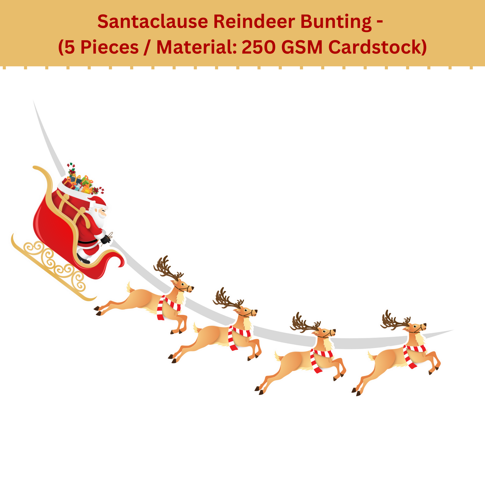 Santa Claus and Reindeer Bunting for Christmas (6 Inches/250 GSM Cardstock/Red, Brown/8 Pcs)