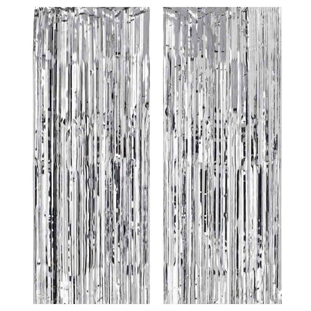 Metallic Silver Foil Fringe Curtains for Party Photo Backdrop Wedding Birthday Decor (2 Pack, Silver) – 3 X 6 ft