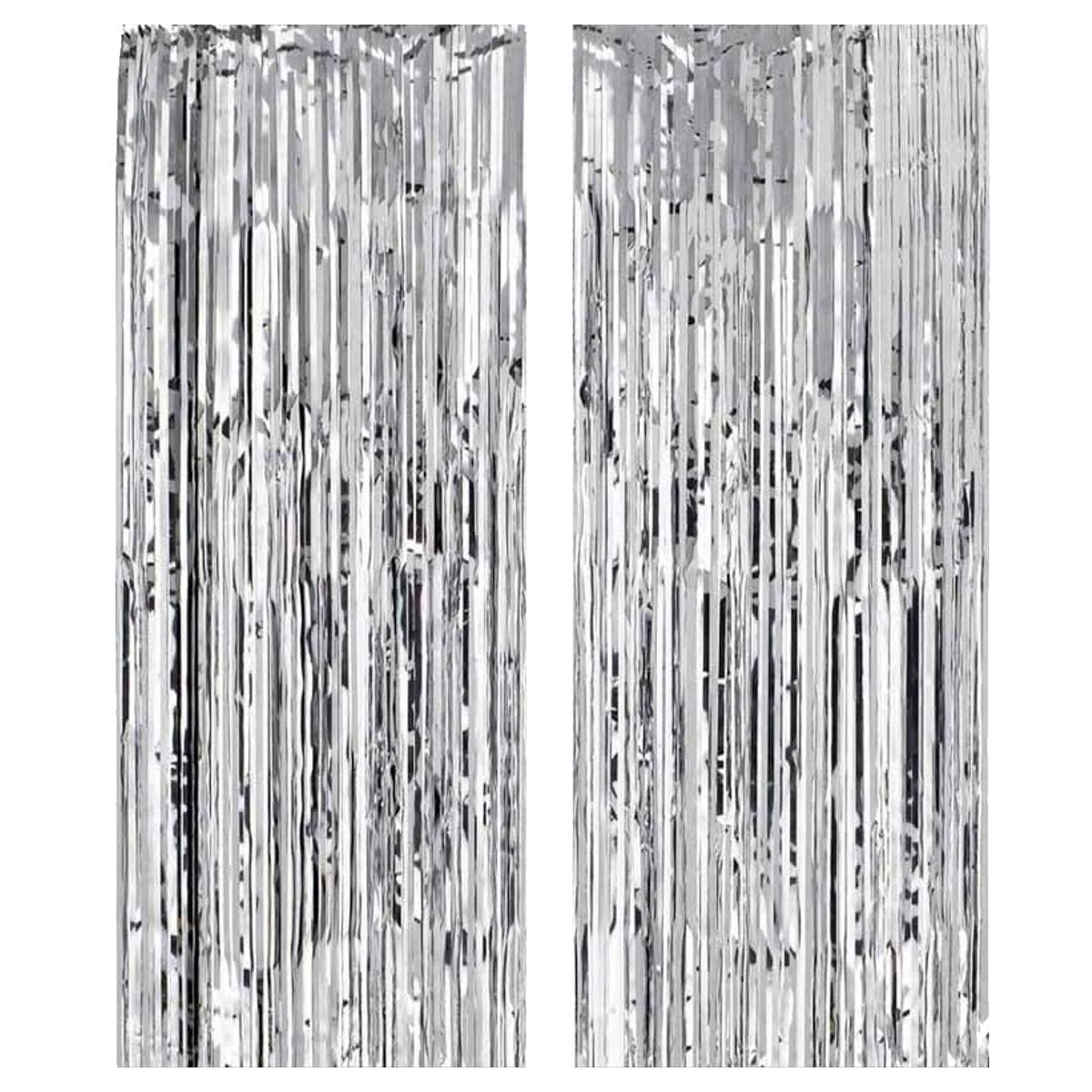 Metallic Silver Foil Fringe Curtains for Party Photo Backdrop Wedding Birthday Decor (2 Pack, Silver) – 3 X 6 ft
