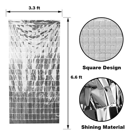 Silver Foil Sequin Curtains For Birthday Decoration Foil Curtain, Anniversary Decoration Items For Home, Bachelorette, Bridal Shower (Set of 2)