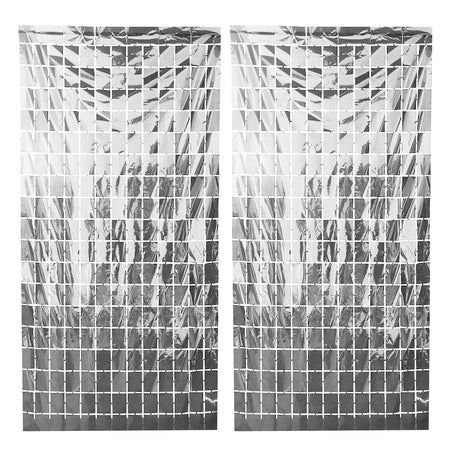 Silver Foil Sequin Curtains For Birthday Decoration Foil Curtain, Anniversary Decoration Items For Home, Bachelorette, Bridal Shower (Set of 2)
