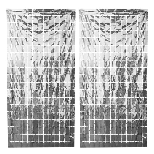 Load image into Gallery viewer, Silver Foil Sequin Curtains For Birthday Decoration Foil Curtain, Anniversary Decoration Items For Home, Bachelorette, Bridal Shower (Set of 2)
