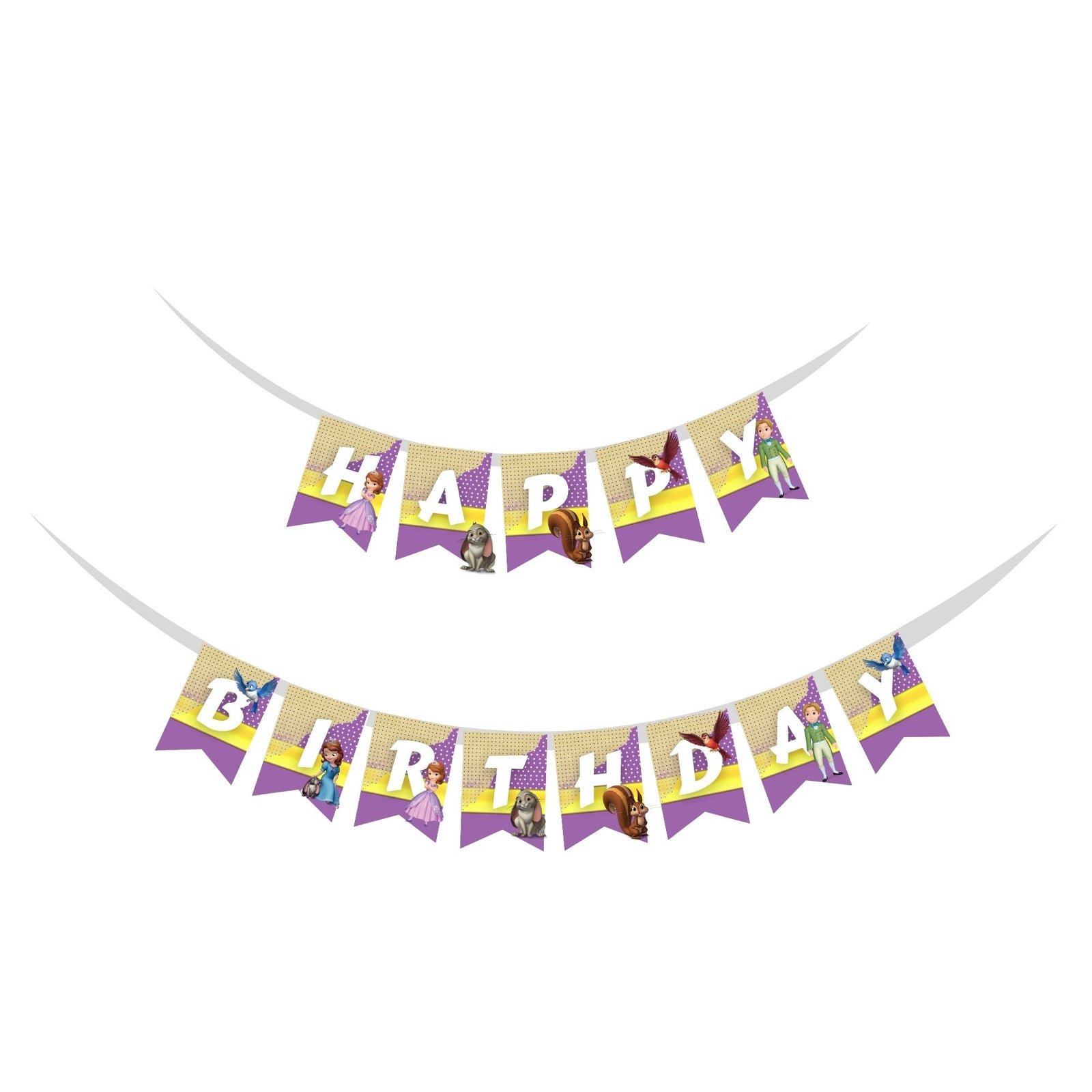 Sofia theme Happy Birthday Banner (6 inches/250 GSM Cardstock/Mixcolour/13Pcs)
