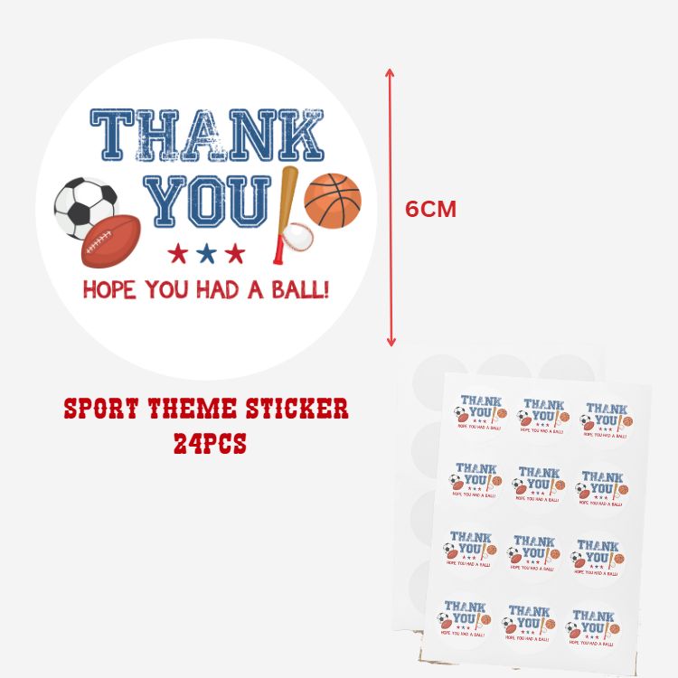 Sport Theme- Return Gift/birthday decor Thankyou Sticker (6 CM/Sticker/Mixcolour/24Pcs)