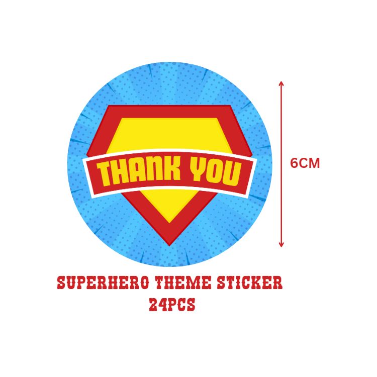 Superhero Theme- Return Gift/birthday decor Thankyou Sticker (6 CM/Sticker/Mixcolour/24Pcs)