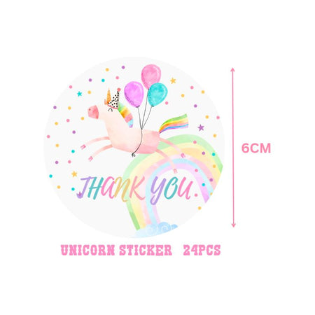 Unicorn Theme- Return Gift/birthday decor Thankyou Sticker (6 CM/Sticker/Mixcolour/24Pcs)