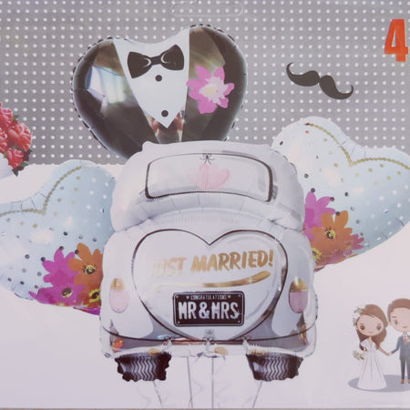 Just Married Foil Balloon Couple, Car Decoration and Wedding Room Decoration