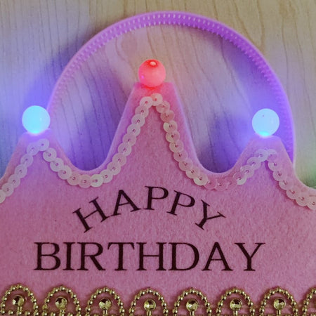 Happy Birthday Beautiful Crown with Colorful Led Lights for Kids Children Girls (Pink)
