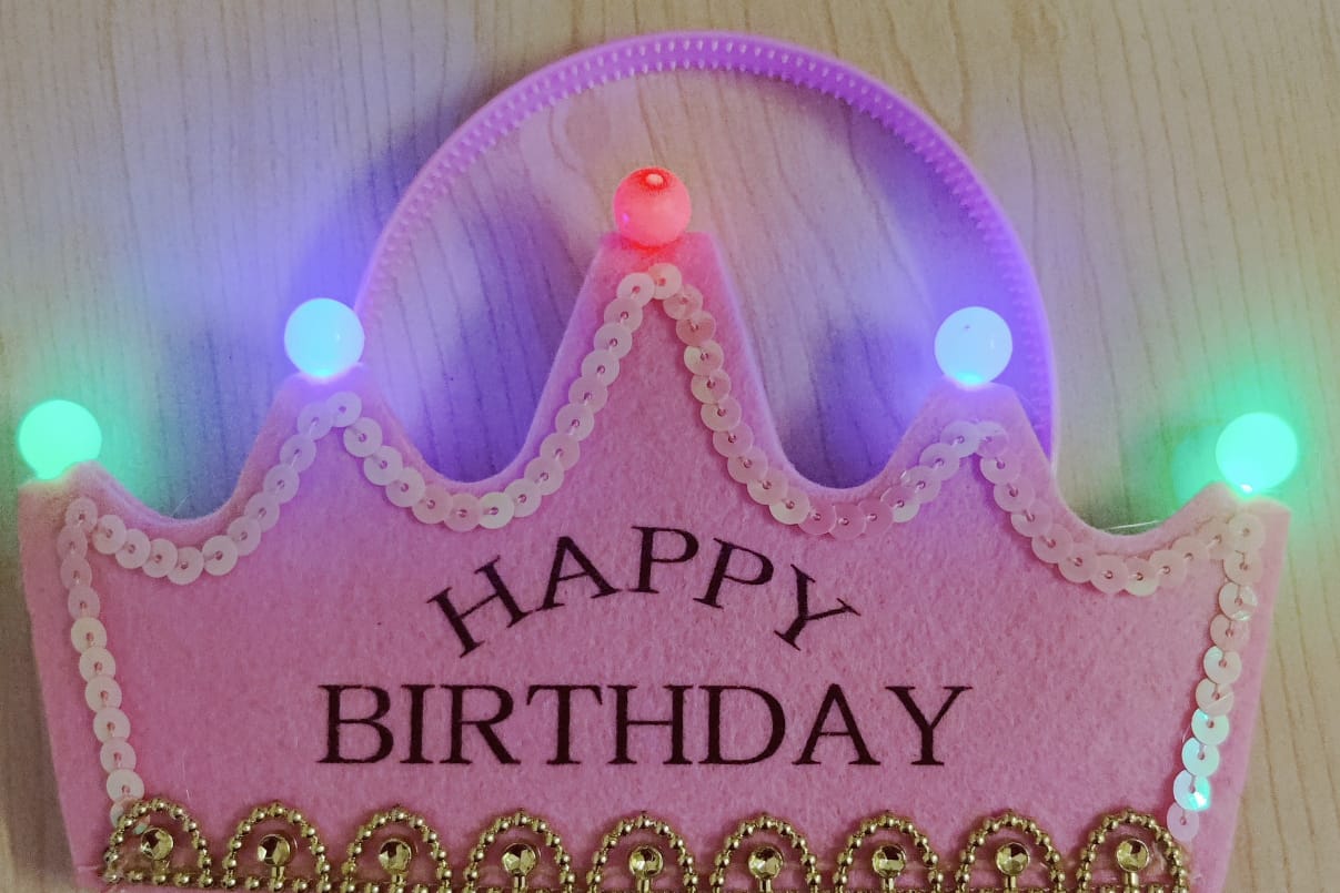 Happy Birthday Beautiful Crown with Colorful Led Lights for Kids Children Girls (Pink)