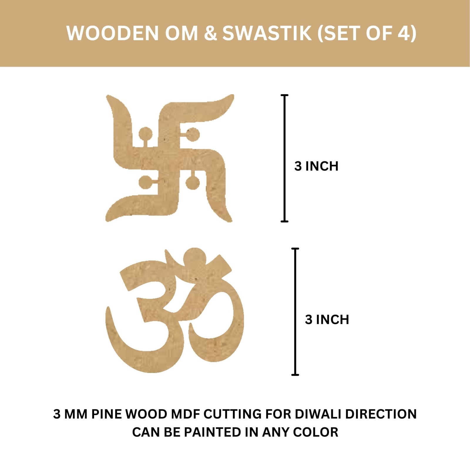 Wooden Om And Swastik - Set of 4