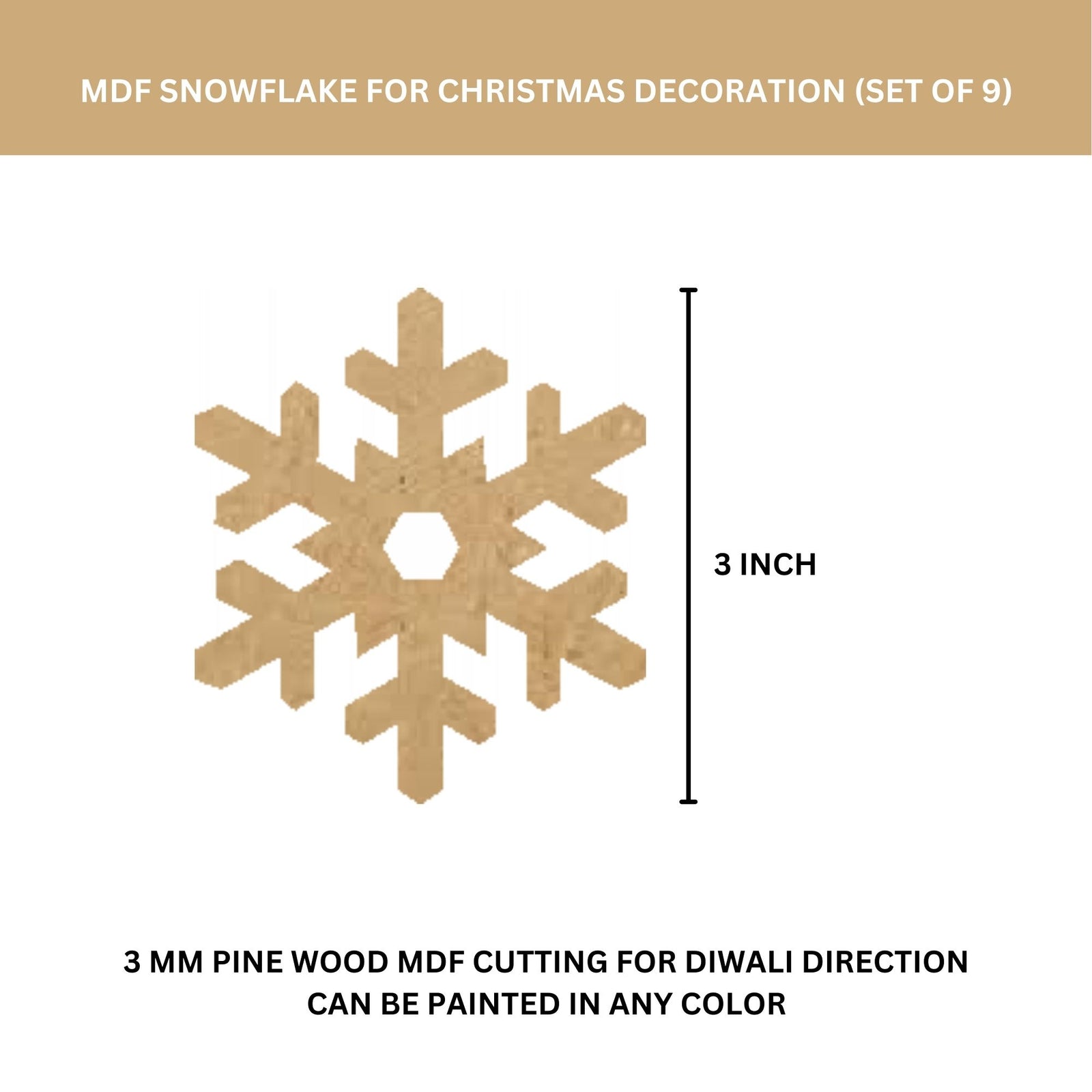 Mdf Snowflake For Christmas Decoration - Set of 9