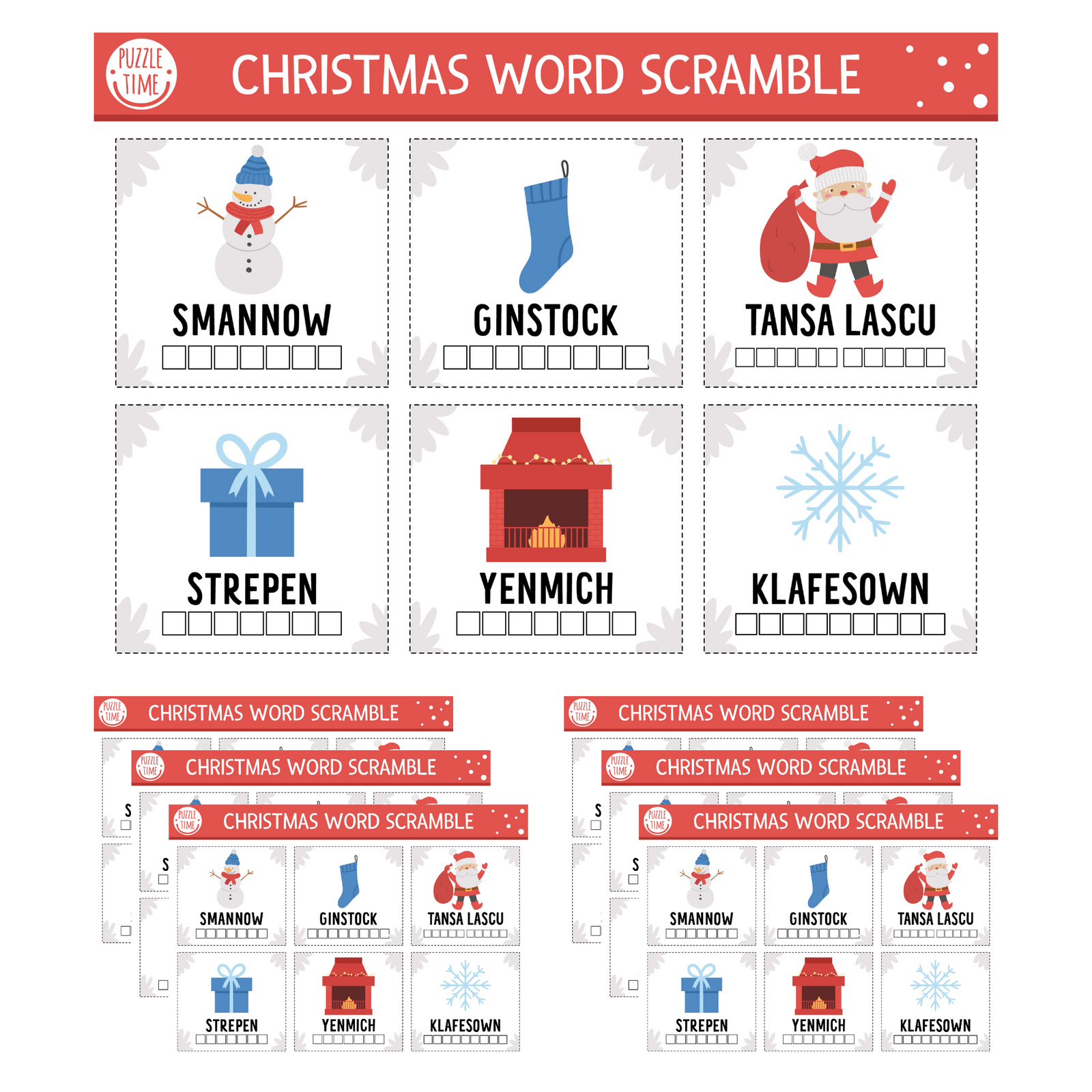 Christmas Word scramble Game Card (5 Inches/250 GSM Cardstock/Multi Color/20 Cards)
