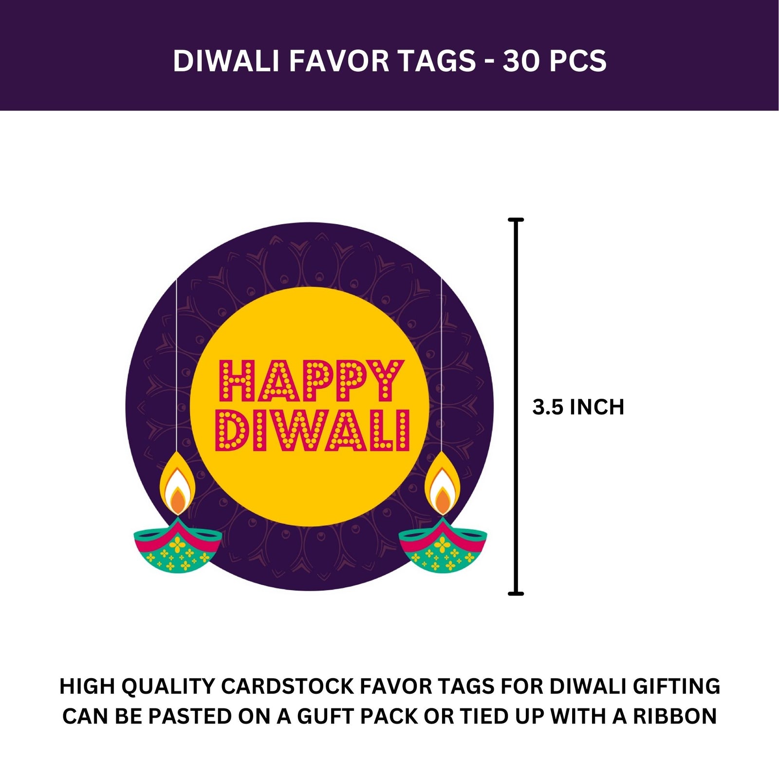 Happy Diwali Favour Tag / Thankyou Cards  / Gift Tags- ( 30Pcs )  - Material-Cardstock