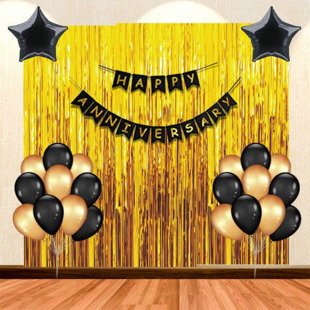 41PCS Happy Anniversary Black & Gold Balloon Decor Kit