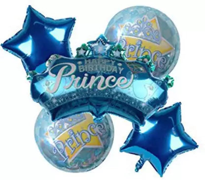 Prince Happy Birthday Foil Balloon Birthday Celebration Balloons, Birthday Theme Decoration Foil Balloon - 5 Pcs