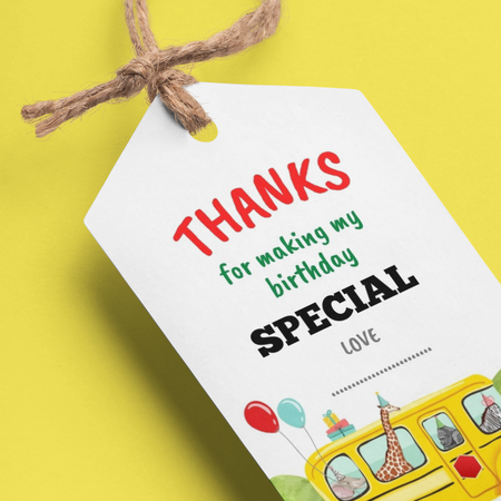 Weels On The Bus Theme Birthday Favour Tags (2 x 3.5 inches/250 GSM Cardstock/Mixcolour/30Pcs)