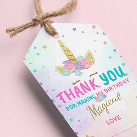 Unicorn Theme Birthday Favour Tags - Model 1 (2 x 3.5 inches/250 GSM Cardstock/Multicolour/30Pcs)