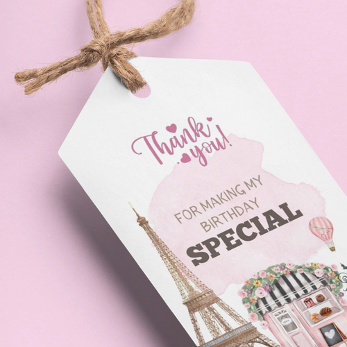 Load image into Gallery viewer, Paris Theme Birthday Favour Tags (2 x 3.5 inches/250 GSM Cardstock/Mixcolour/30Pcs)
