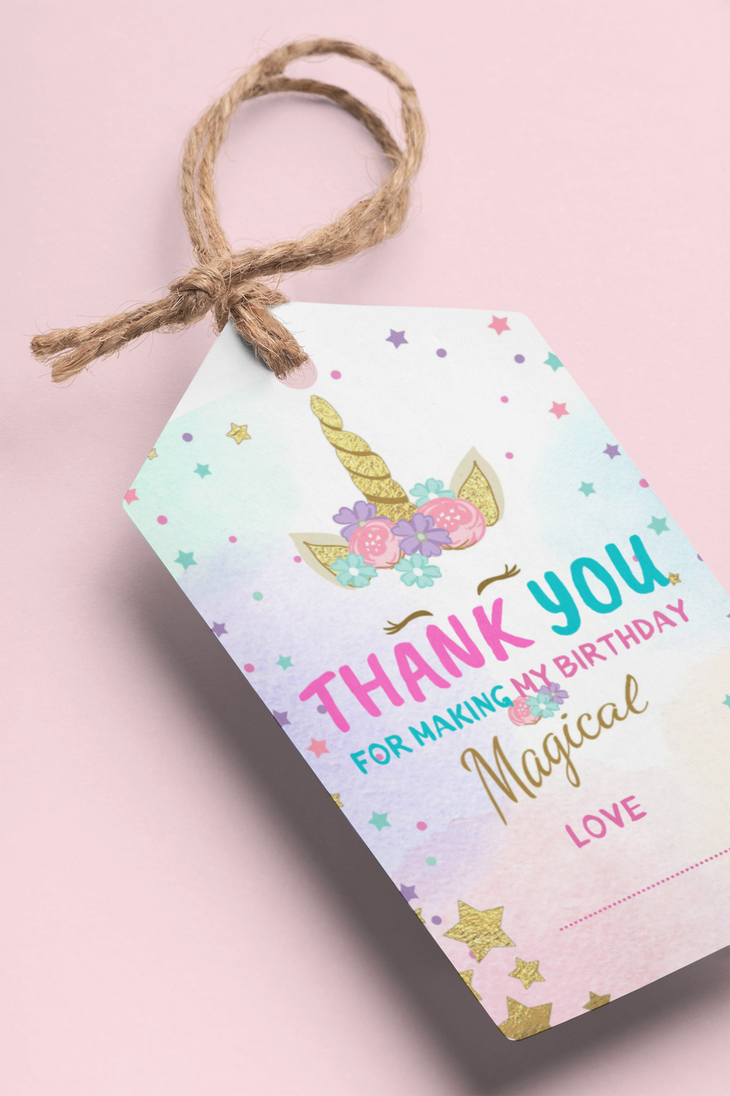Unicorn Theme Birthday Favour Tags - Model 1 (2 x 3.5 inches/250 GSM Cardstock/Multicolour/30Pcs)