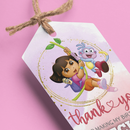 Dora Theme Birthday Favour Tags (2 x 3.5 inches/250 GSM Cardstock/Mixcolour/30Pcs)