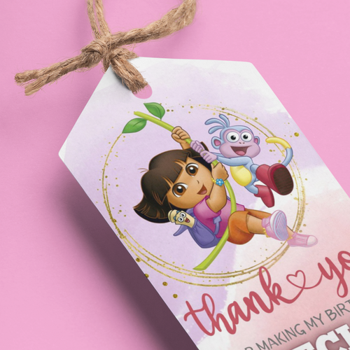 Load image into Gallery viewer, Dora Theme Birthday Favour Tags (2 x 3.5 inches/250 GSM Cardstock/Mixcolour/30Pcs)
