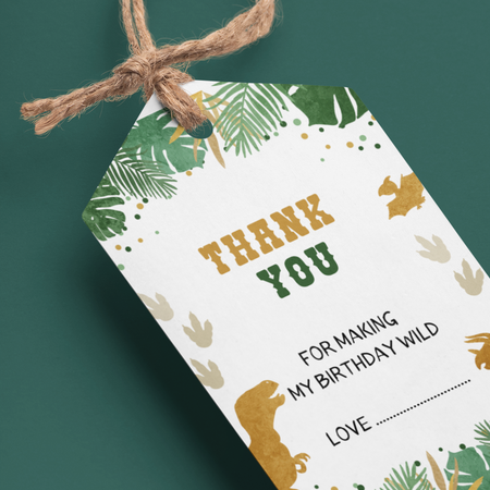Dinosaur Theme Birthday Favour Tags (2 x 3.5 inches/250 GSM Cardstock/Multicolour/30Pcs)
