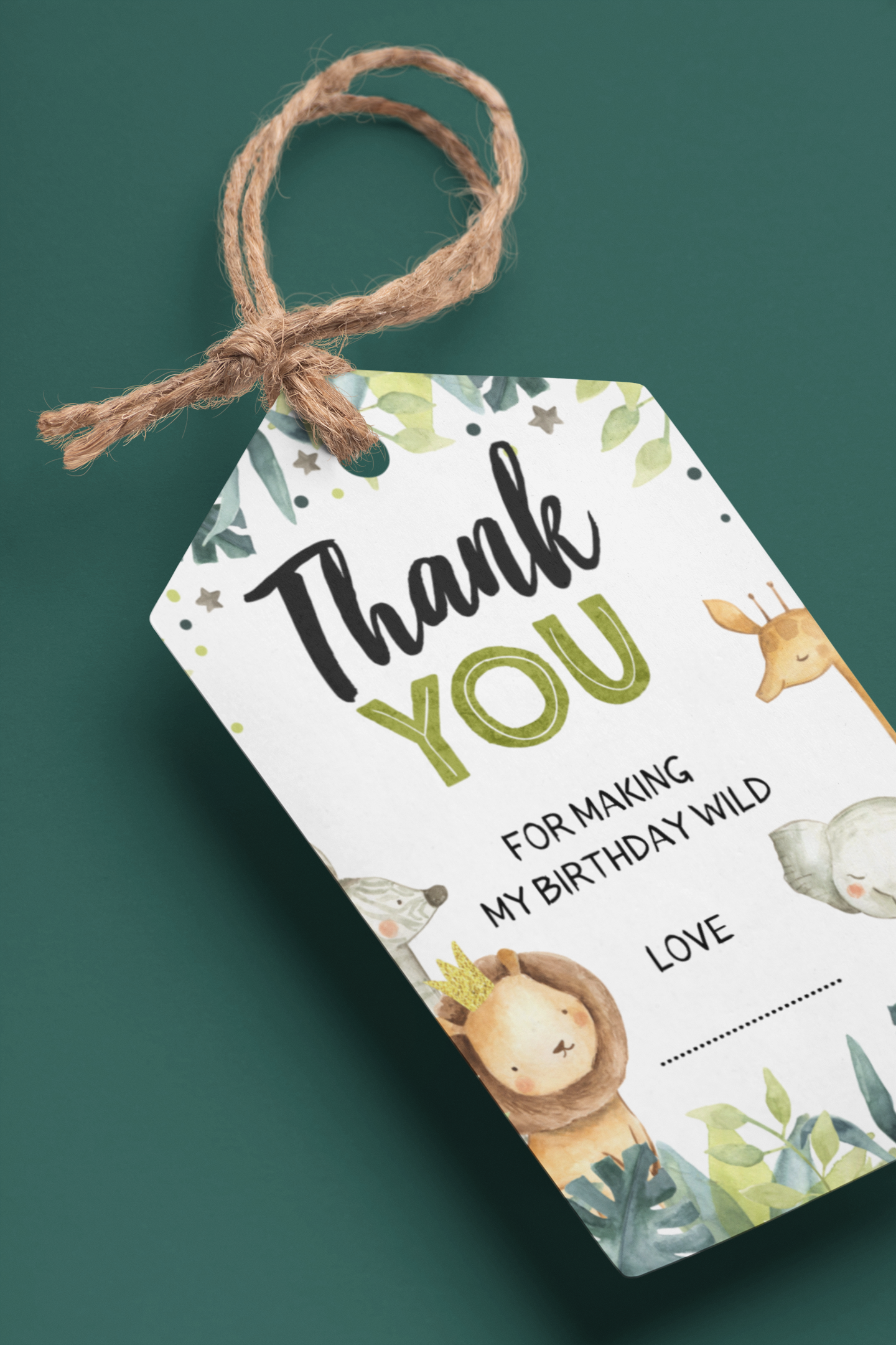 Jungle Theme Birthday Favour Tags - model 1 (2 x 3.5 inches/250 GSM Cardstock/Multicolour/30Pcs)