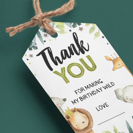 Jungle Theme Birthday Favour Tags - model 1 (2 x 3.5 inches/250 GSM Cardstock/Multicolour/30Pcs)