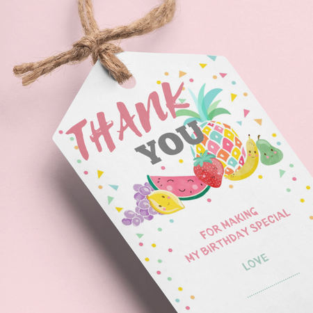 Fruits Theme Birthday Favour Tags (2 x 3.5 inches/250 GSM Cardstock/Multicolour/30Pcs)